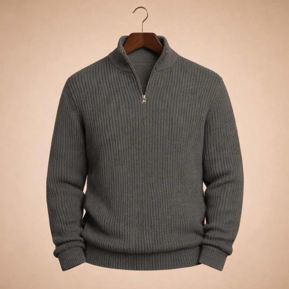 Men's casual zip turtleneck knitted pullover jumper Fashion Grand
