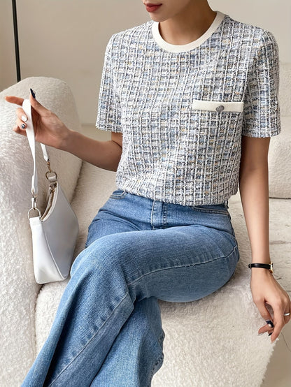Women's Textured Tweed Pocket T-Shirt Fashion Grand