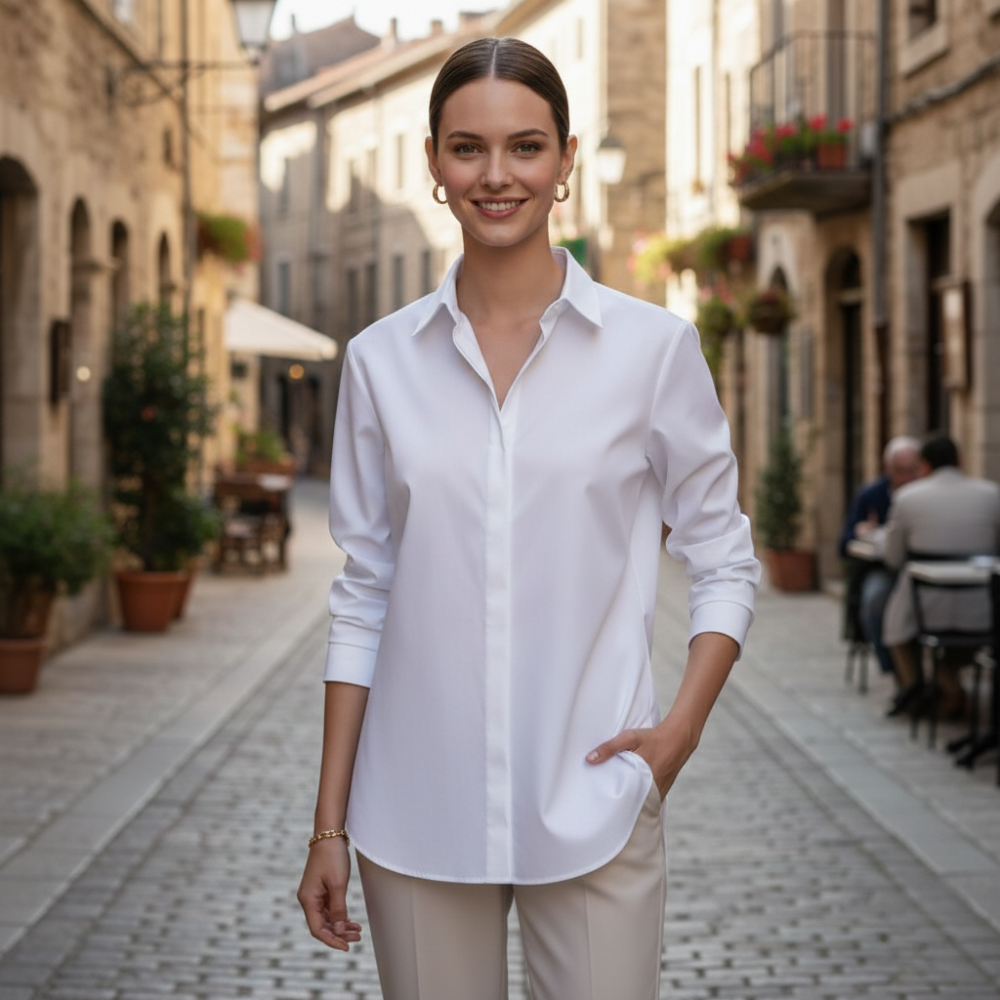 Women's elegant v-neck button up shirts