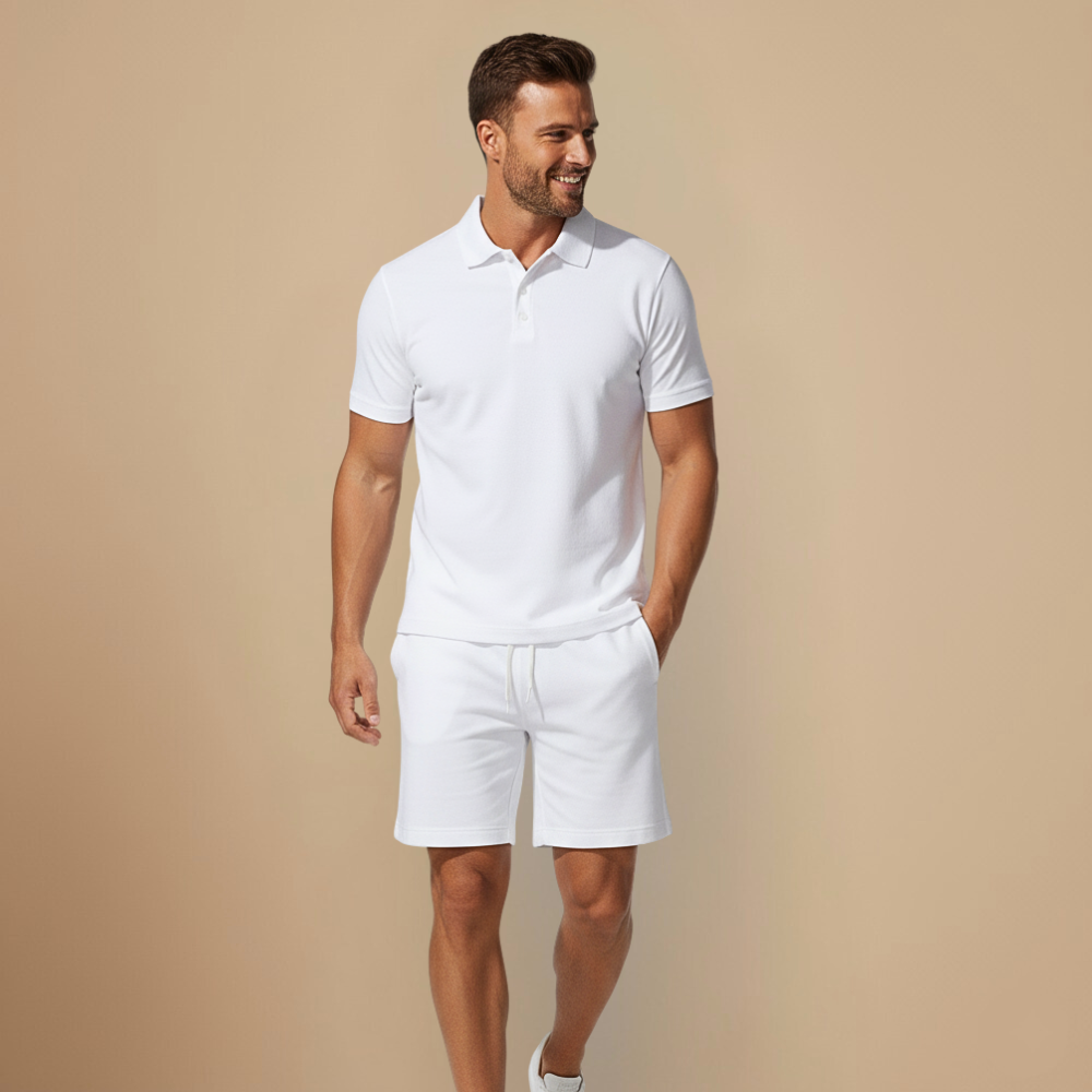 Men Summer Knit Polo Shorts Two Piece Set Fashion Grand