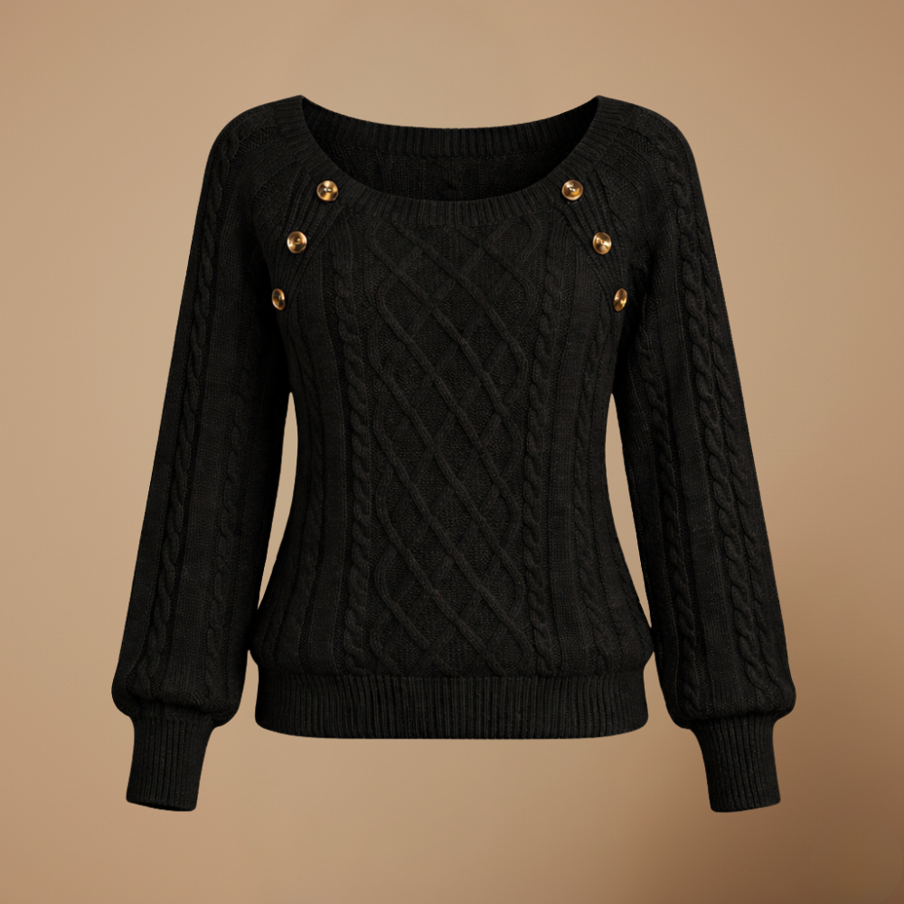 Women’s square collar buttoned long sleeve pullover jumper Fashion Grand