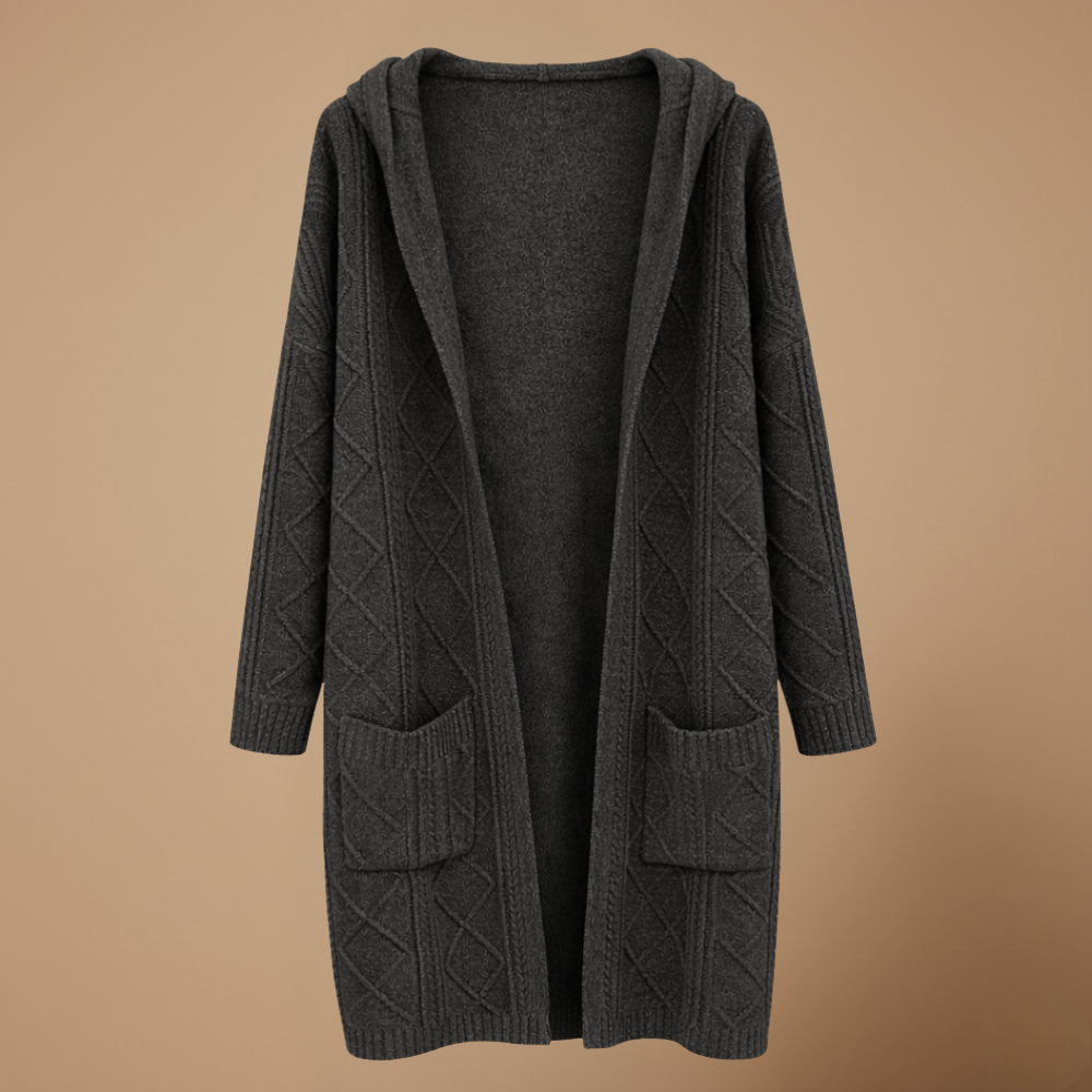 Women’s hooded cable knit open cardigan Fashion Grand