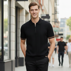 Men's quarter zip-up slim fit solid polo shirt Fashion Grand