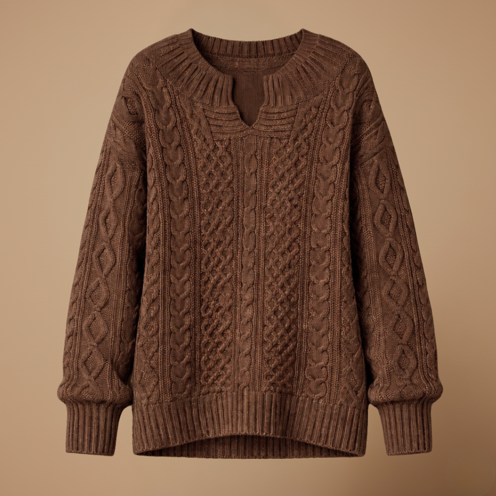 Women's oversized v-neck thick cable sweater Fashion Grand