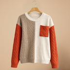 Cute Patchwork Cable Knit Casual Sweater for Women Fashion Grand