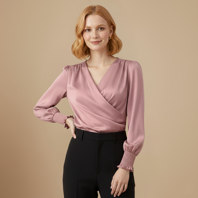 Women's v neck long lantern sleeve blouse Fashion Grand