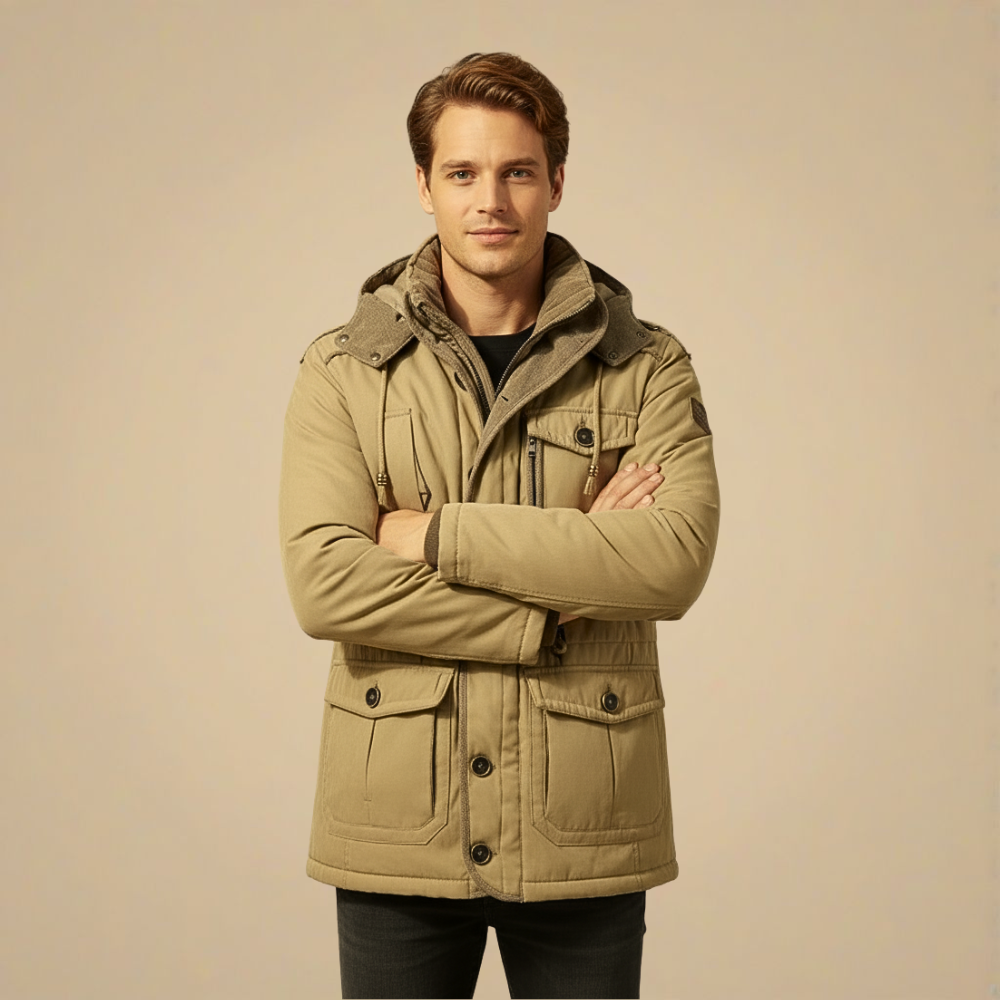 Men's Fleece Lined Windproof Hooded Parka Coat Fashion Grand