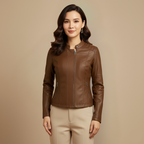 Fitted women's jacket made of imitation leather with zipper Fashion Grand