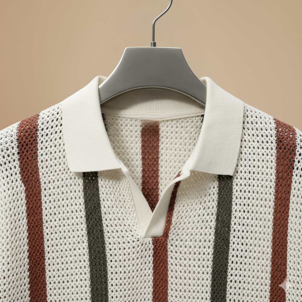 Men's striped short sleeve knitted polo shirt - casual Fashion Grand