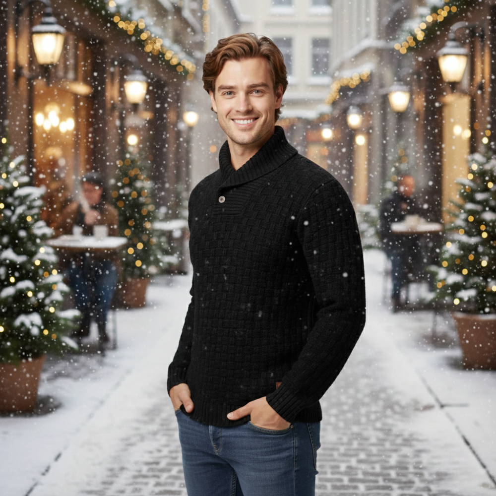 Men's knitted sweater with button collar Fashion Grand