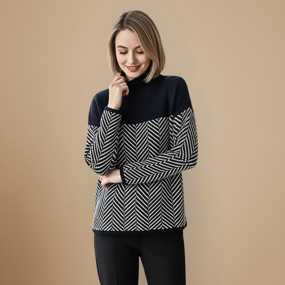 Stylish High Neck Colour Block Warm Jumper Fashion Grand