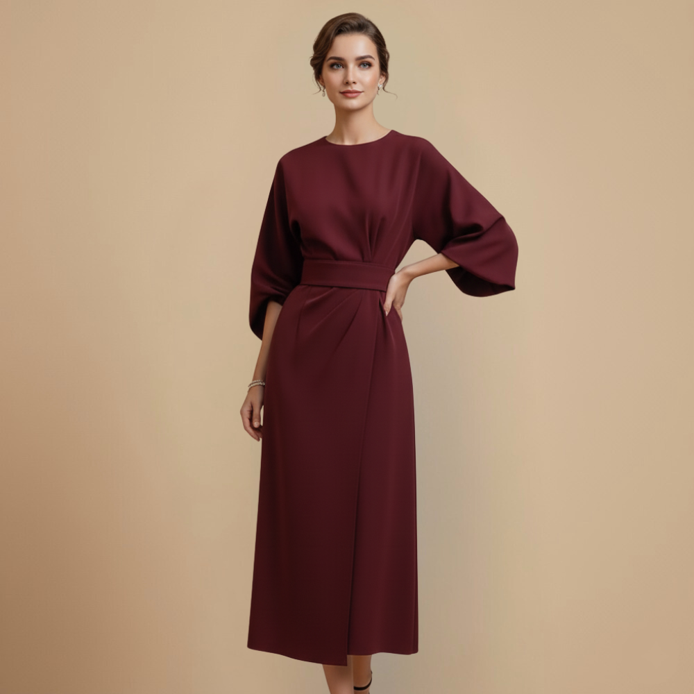 Elegant Minimalist Batwing Sleeve Round Neck Dress Fashion Grand
