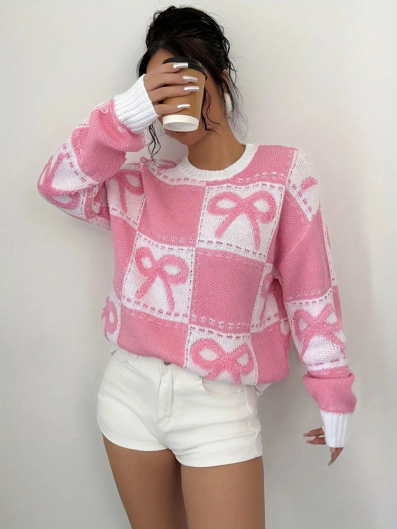 Women's Colourblock Bow Sweater Fashion Grand