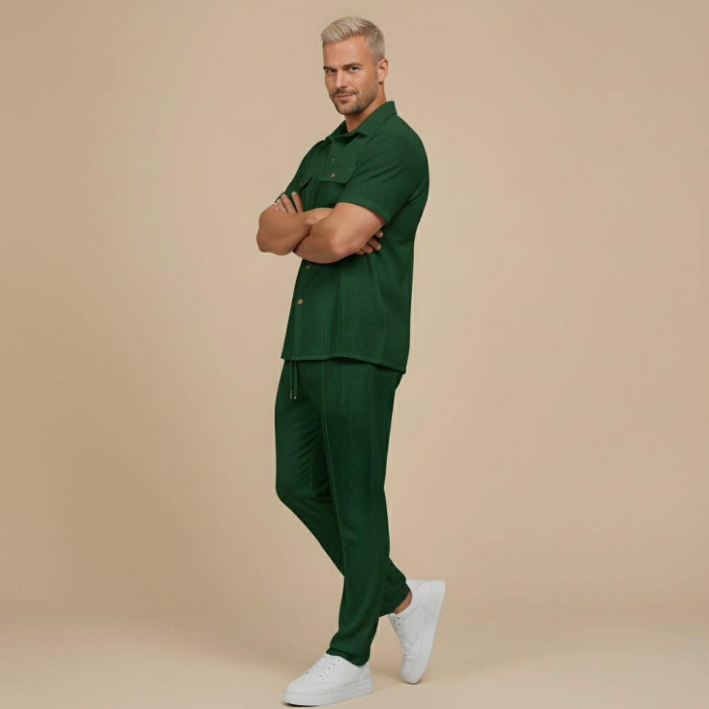 Casual Shirt Trousers Matching Two Piece Set for Men Fashion Grand