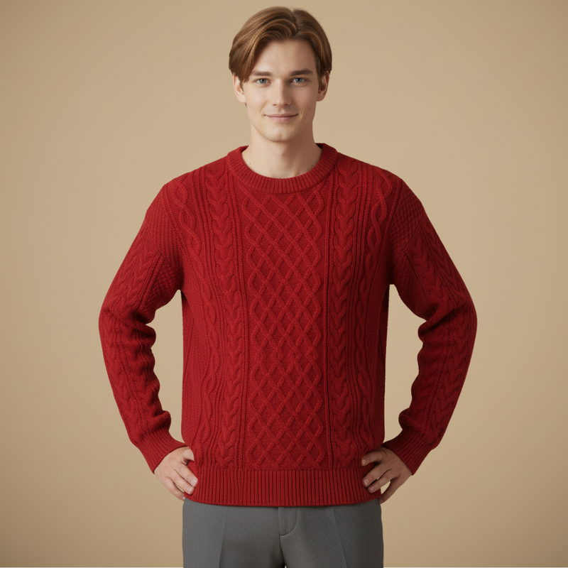 Men Relaxed Cable Knit Round Neck Sweater Fashion Grand