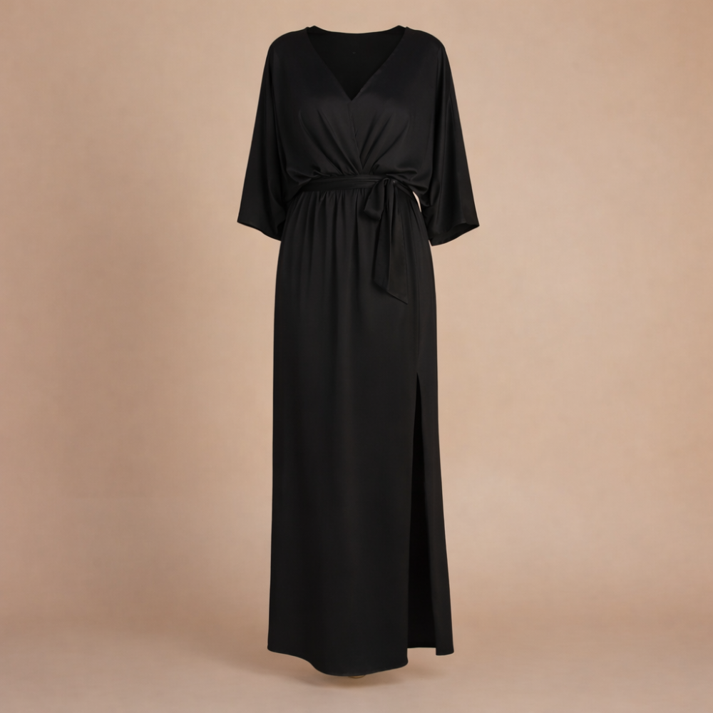 Women’s summer v-neck high waist & half sleeve midi dress Fashion Grand
