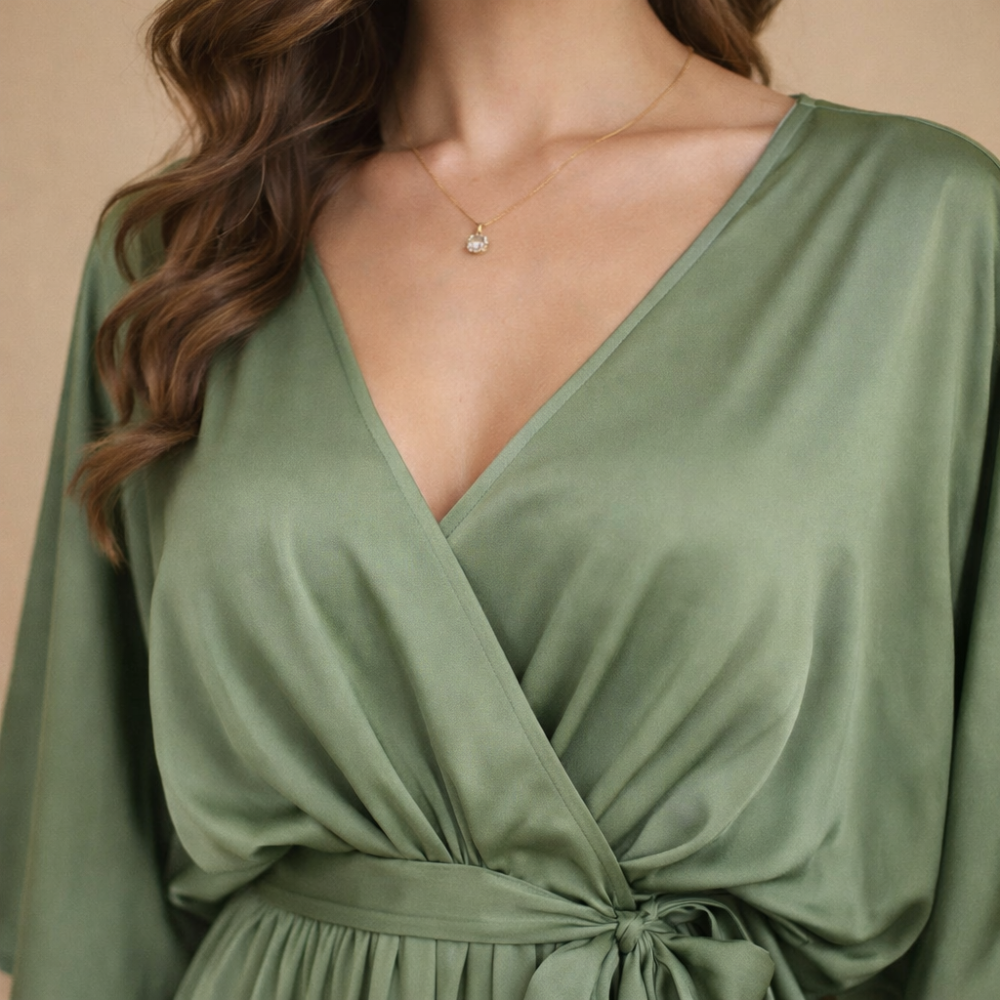 Women’s summer v-neck high waist & half sleeve midi dress Fashion Grand