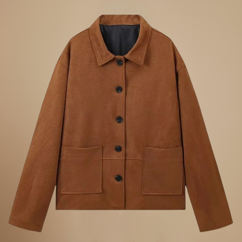 Women's brown lapel coat with pockets Fashion Grand