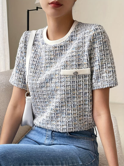 Women's Textured Tweed Pocket T-Shirt Fashion Grand
