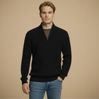 Men's Ribbed Knit Quarter Zip Long Sleeve Pullover Fashion Grand