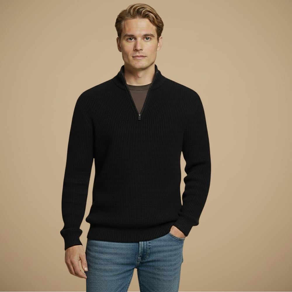Men's Ribbed Knit Quarter Zip Long Sleeve Pullover Fashion Grand