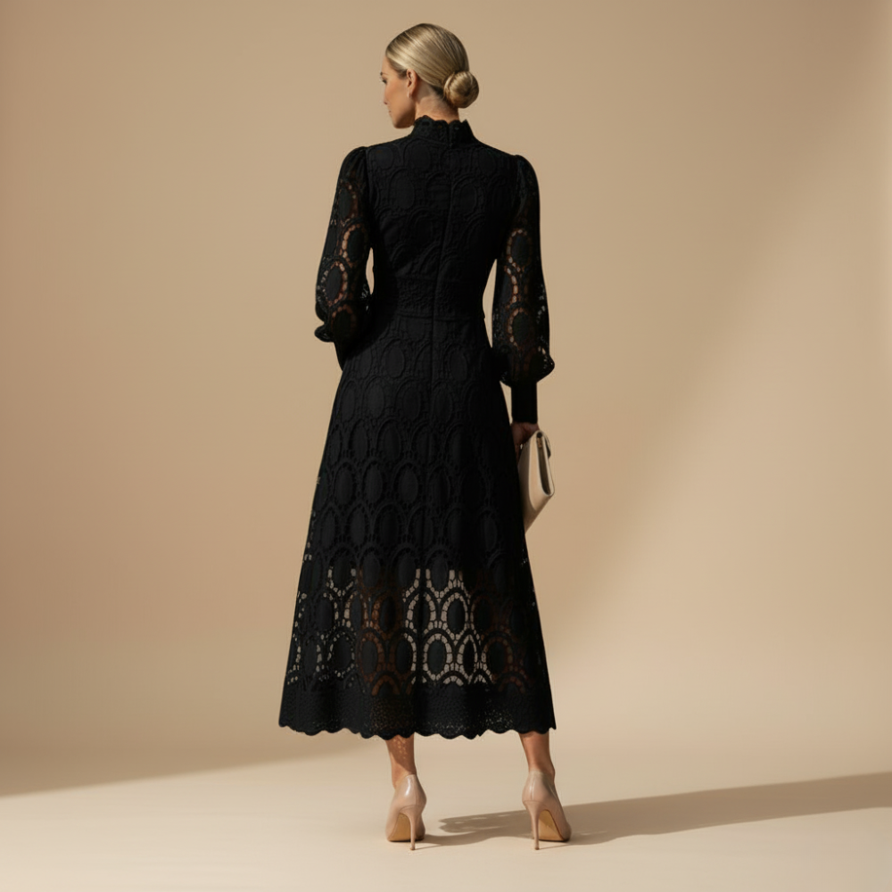 Elegant Lace Maxi Dress with Puff Sleeves Fashion Grand