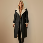 Long women's faux leather coat with fleece lining Fashion Grand