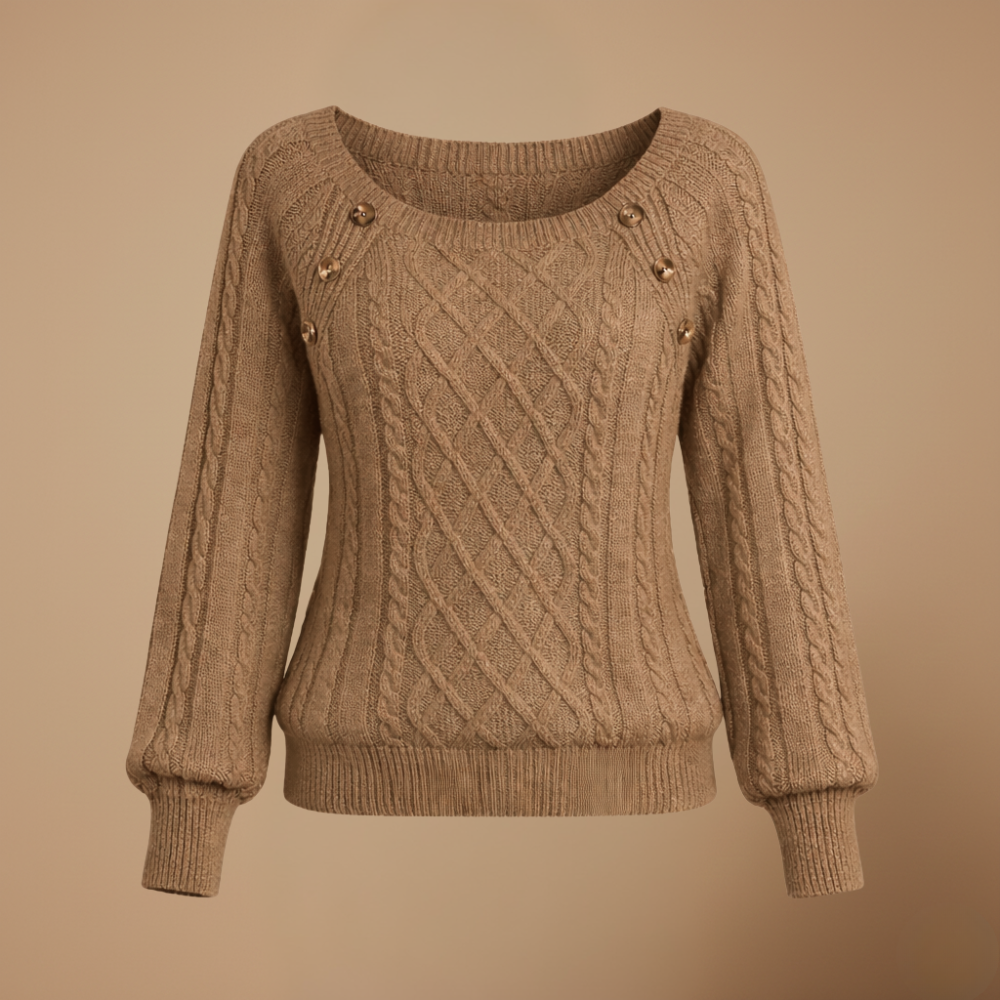 Women’s square collar buttoned long sleeve pullover jumper Fashion Grand