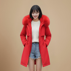 Women's Long Fur Collar Lined Winter Coat Fashion Grand