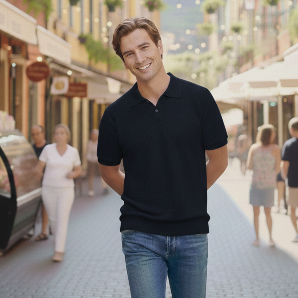 Men's open collar knitted short sleeve polo shirt Fashion Grand