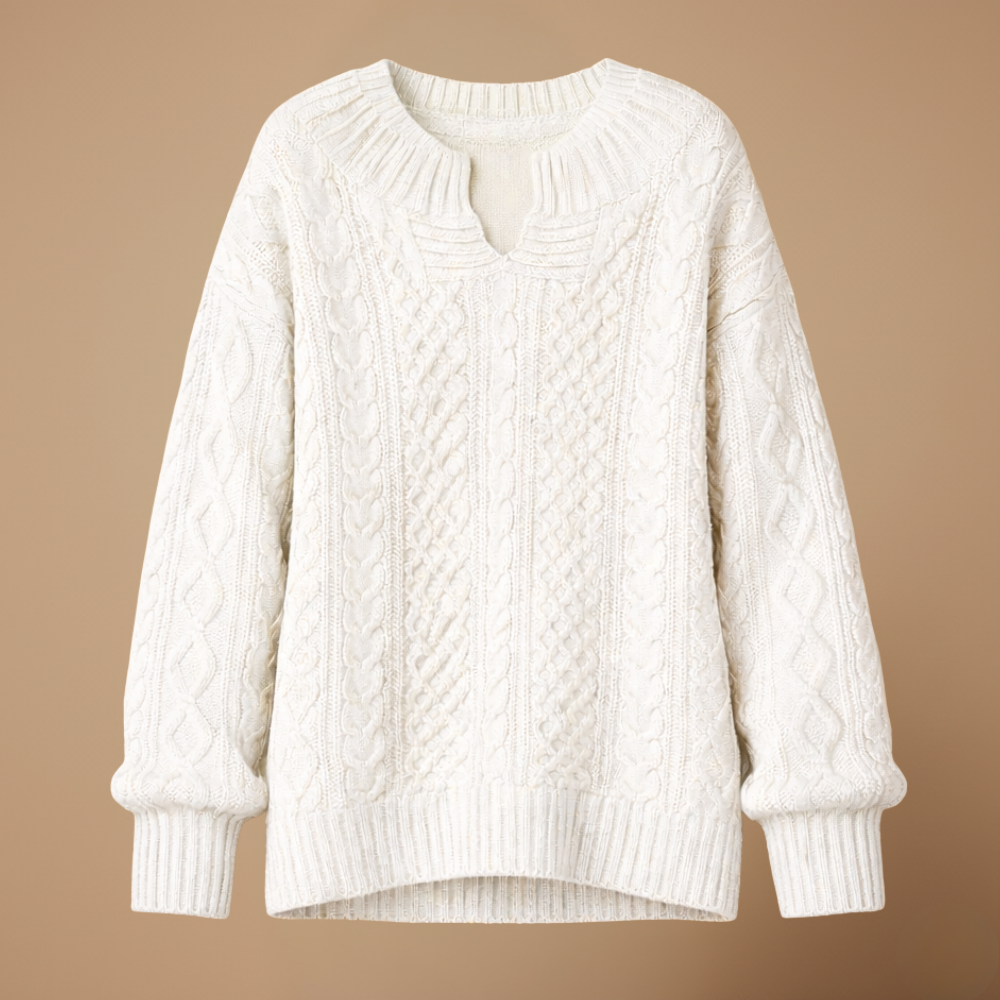 Women's oversized v-neck thick cable sweater Fashion Grand