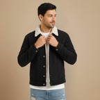 Men's Fleece Lined Warm Denim Trucker Jacket Fashion Grand