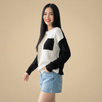 Cute Patchwork Cable Knit Casual Sweater for Women Fashion Grand