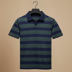 Men's striped v neck short sleeve polo shirt Fashion Grand