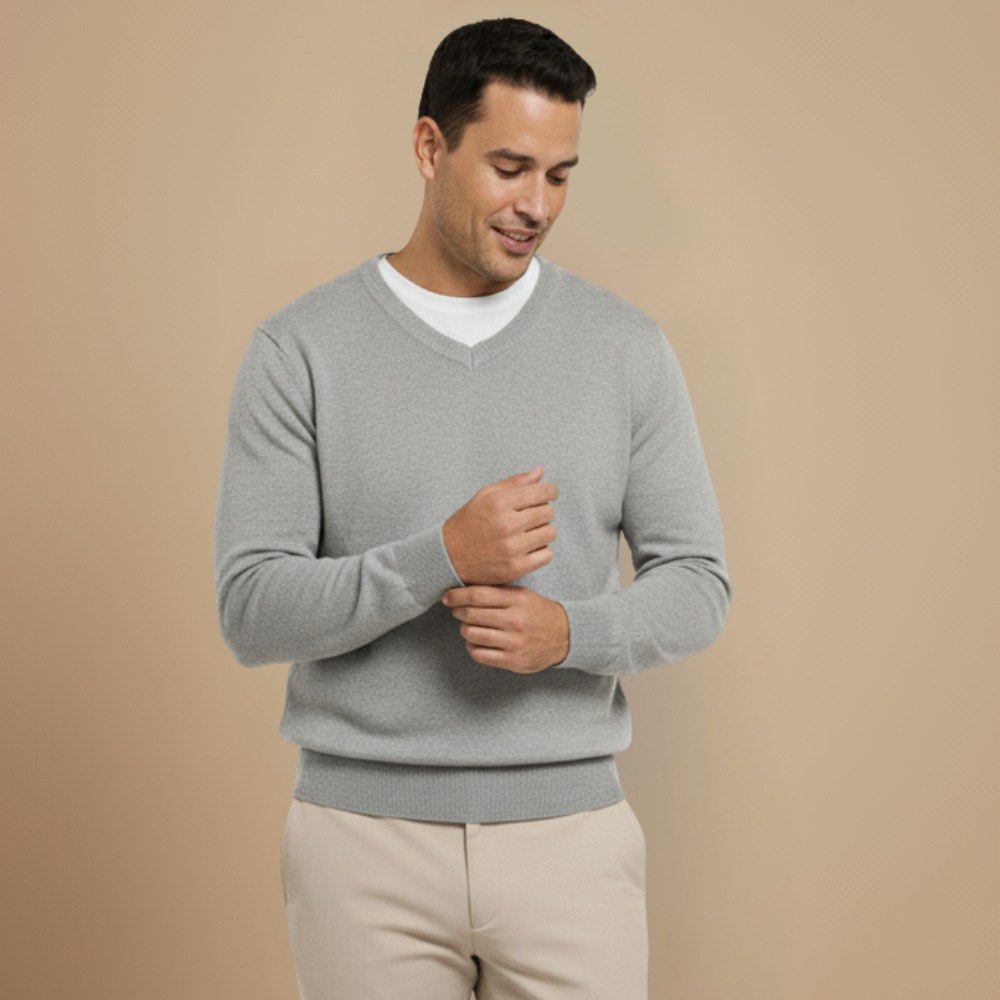 Men V-Neck Cotton Knit Sweater Fashion Grand