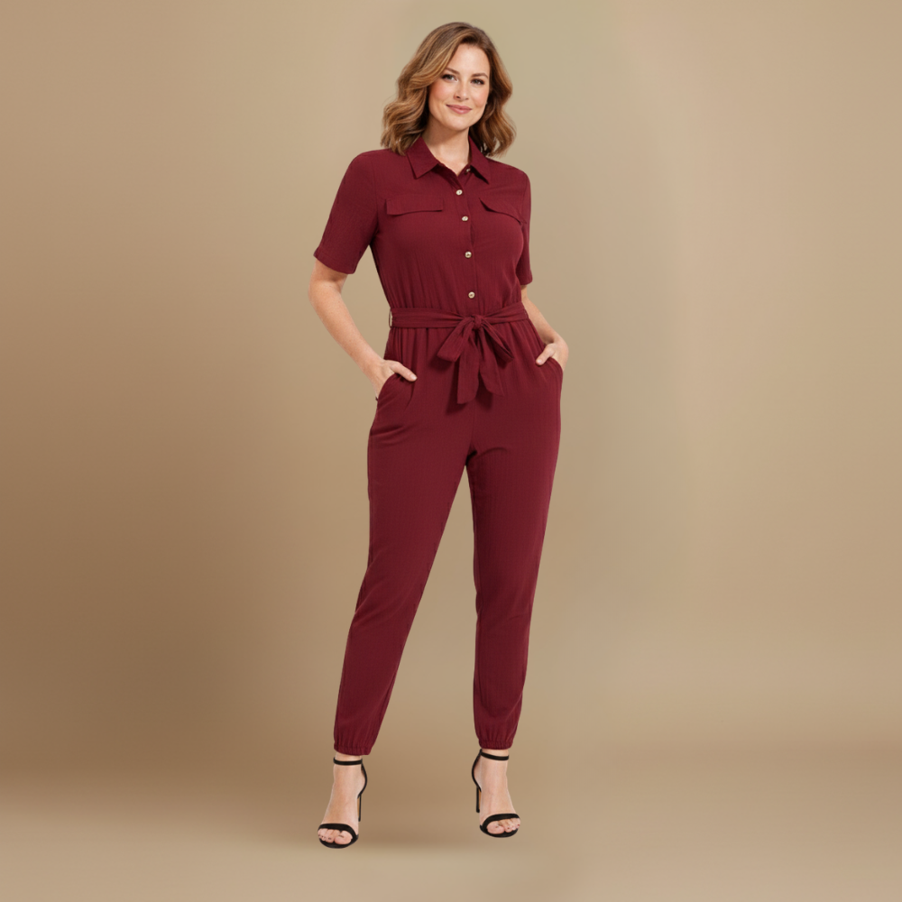 Women’s casual jumpsuit with button closure and waist tie Fashion Grand