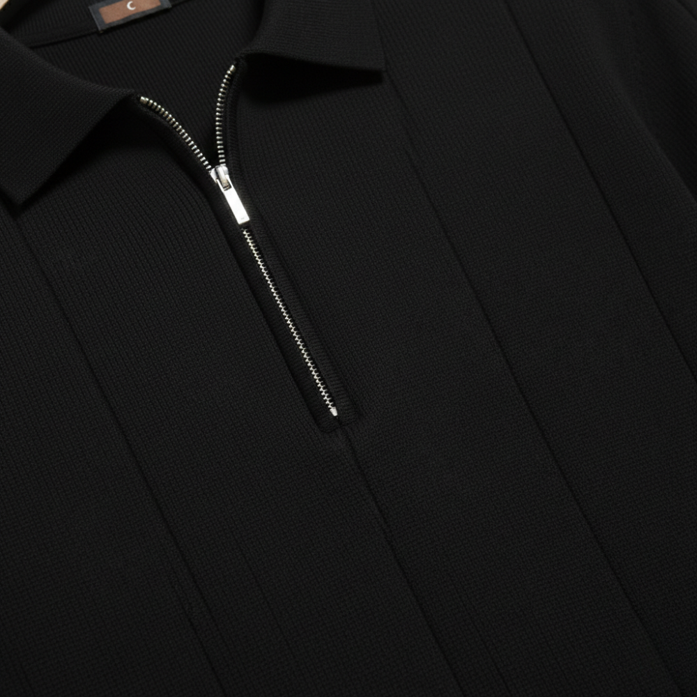 Men's quarter zip-up slim fit solid polo shirt Fashion Grand