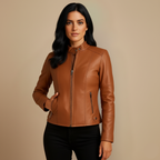 Fitted women's jacket made of imitation leather with zipper Fashion Grand
