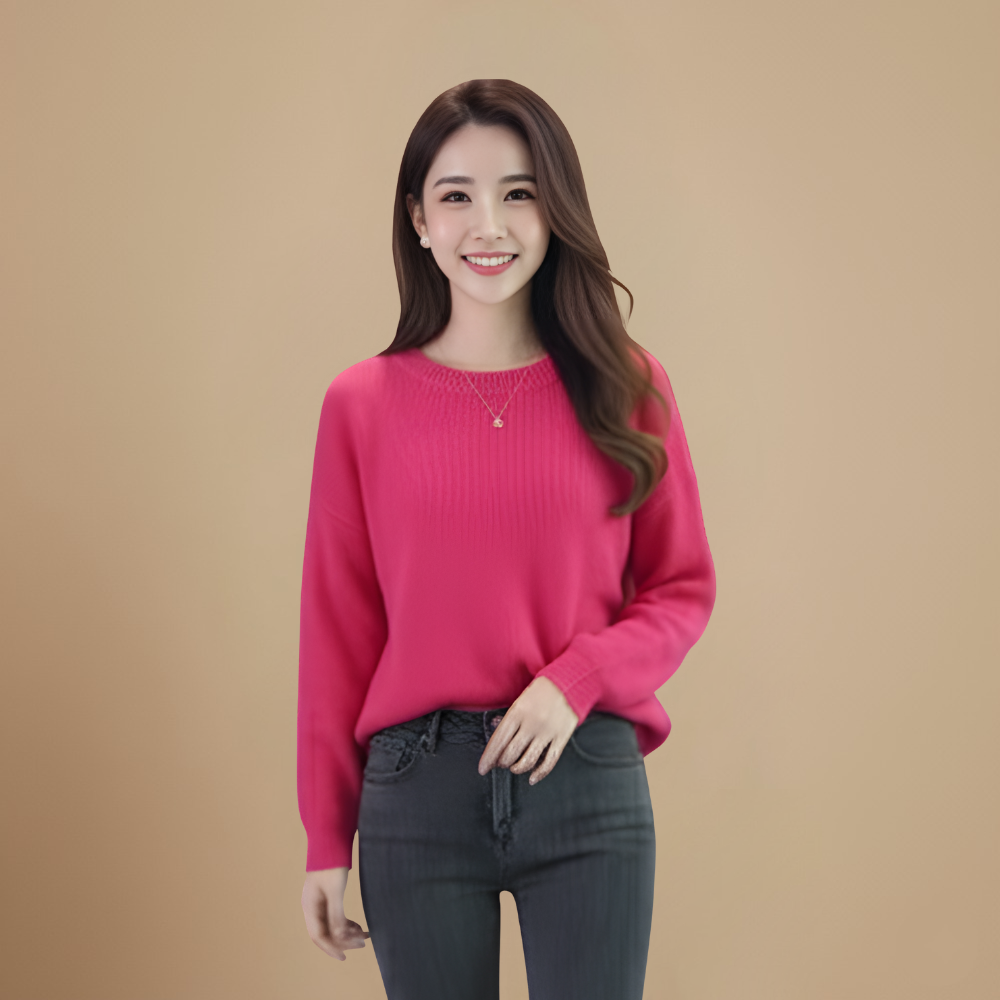 Loose Fit Round Neck Pullover Sweater for Women Fashion Grand