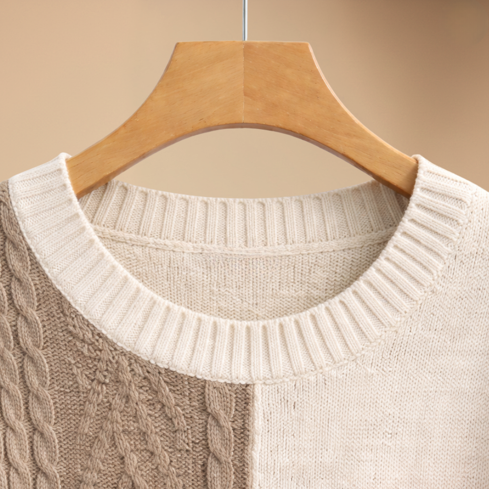 Cute Patchwork Cable Knit Casual Sweater for Women Fashion Grand