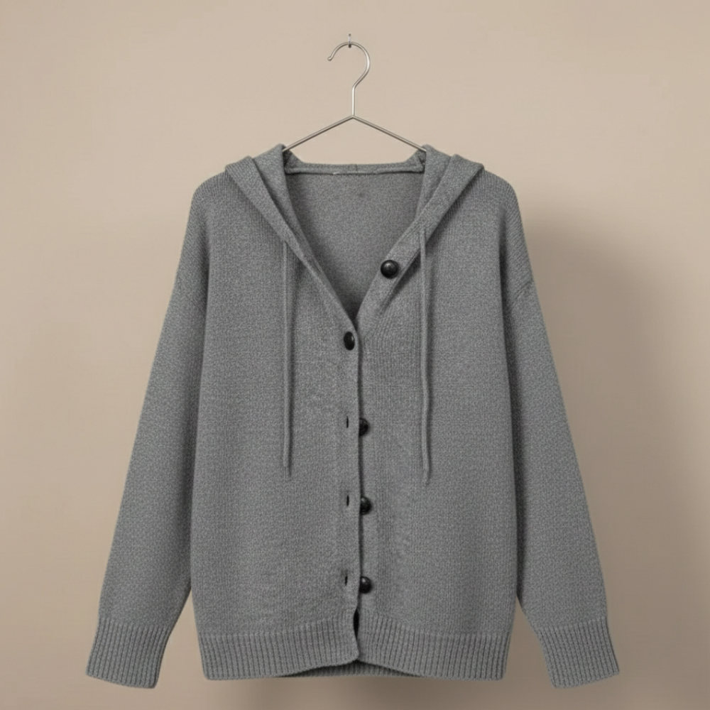 Women’s hooded single-breasted buttoned cardigan Fashion Grand
