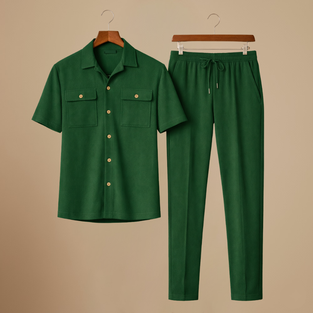 Casual Shirt Trousers Matching Two Piece Set for Men Fashion Grand