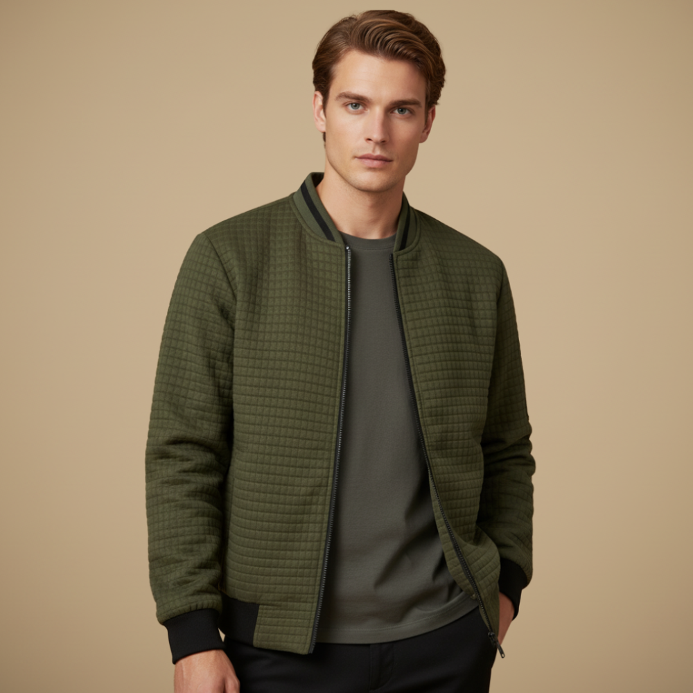 Men's Waffle Knit Full Zip Bomber Jacket Fashion Grand