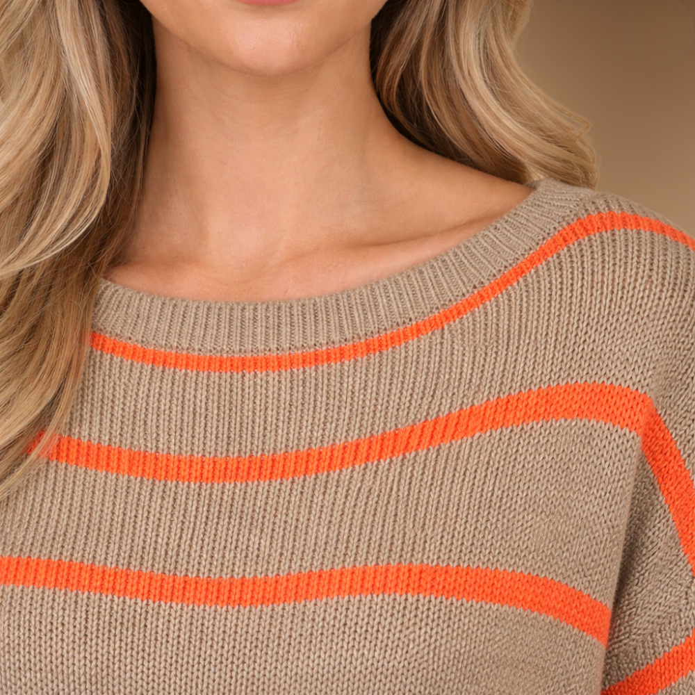 Women's striped wide neck relaxed fit jumper Fashion Grand