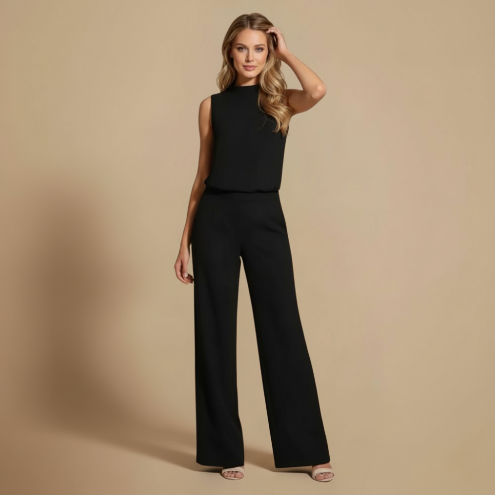 Women Elegant High Neck Wide Leg Jumpsuit Fashion Grand