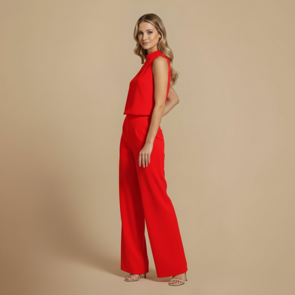 Women Elegant High Neck Wide Leg Jumpsuit Fashion Grand