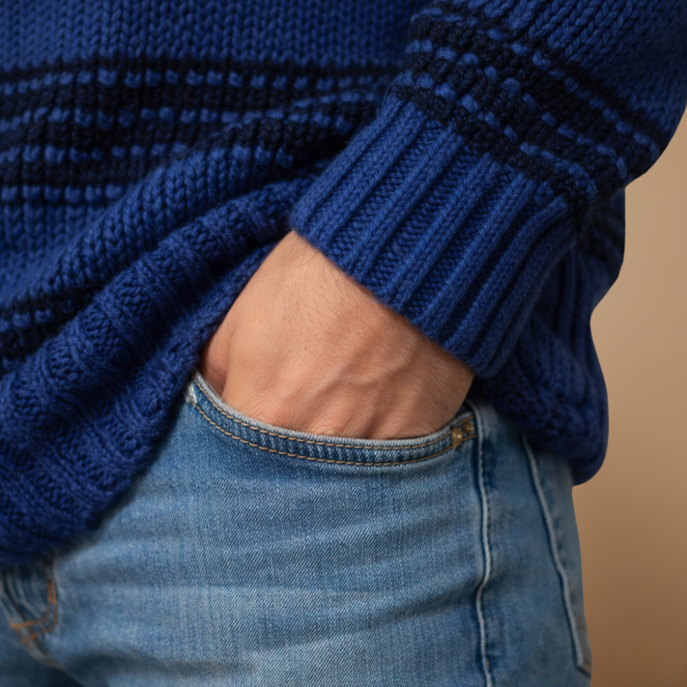 Men's striped crew neck stretch pullover sweater Fashion Grand