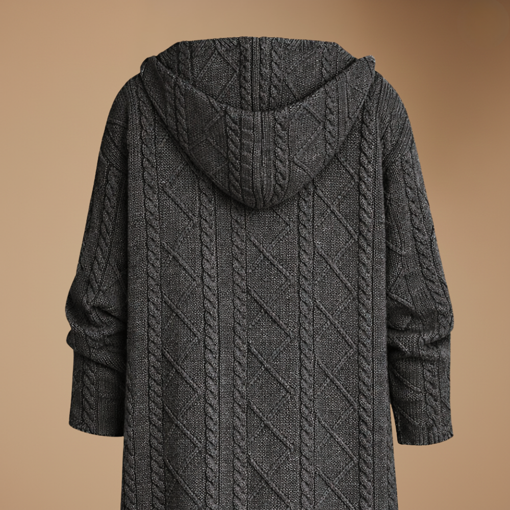 Women’s hooded cable knit open cardigan Fashion Grand