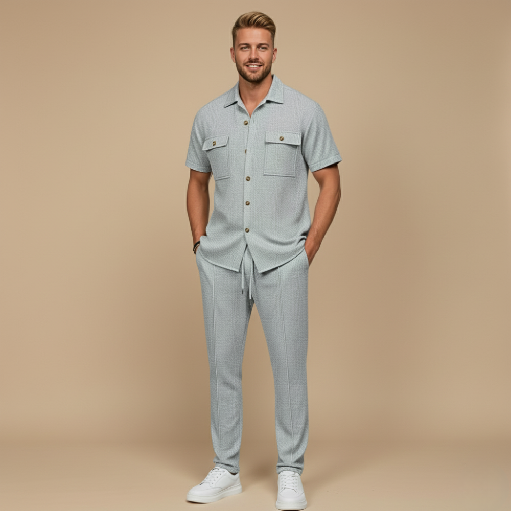 Casual Shirt Trousers Matching Two Piece Set for Men Fashion Grand
