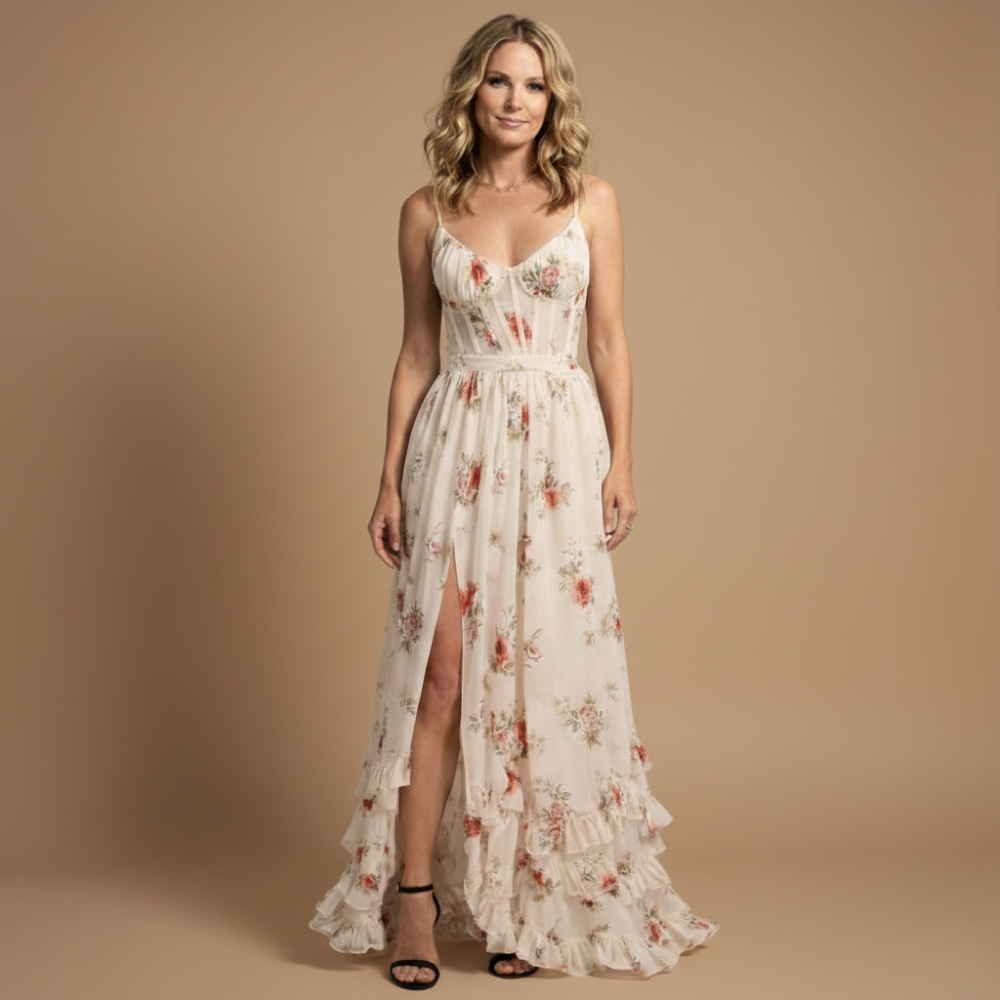 Women’s floral lace trim sleeveless  maxi dress Fashion Grand